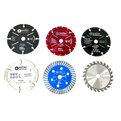 Image de WELLERWERKZEUGE Lot de 6 disques à tronçonner 76 x 10 mm diamètre pour mini meuleuse d&#039;angle sans fil 10,8 V 12 tous les matériaux, scie circulaire table, radiale
