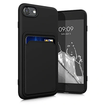 Image de kwmobile Housse Compatible avec Apple iPhone SE (2022) / (2020) 8 7 Coque de téléphone Compartiment Carte en Silicone Noir