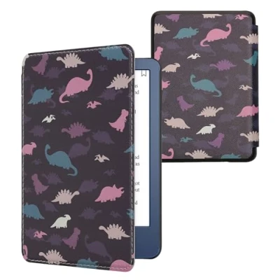 Image de kwmobile Étui Compatible avec Amazon Kindle (2022/2024) Coque à Rabat magnétique Tablette eReader Similicuir Violet Jaune Bleu