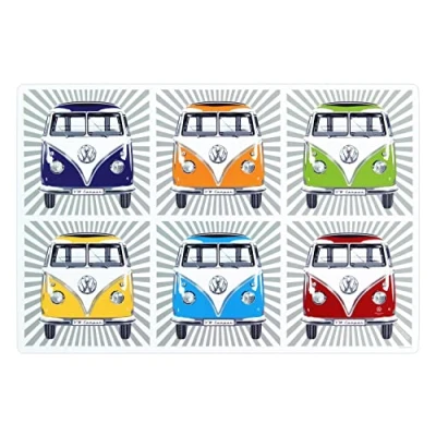 Image de BRISA VW Collection sous Verres de Table lavables, Ensemble 4, en Design T1 Combi (Samba Stripes Coloré/4 pièces)