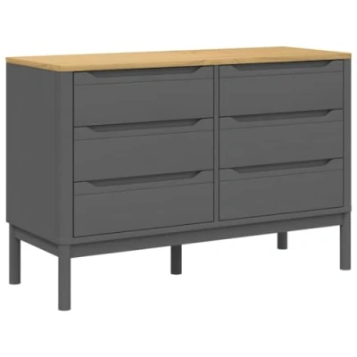 Image de vidaXL Commode Floro Gris Bois de pin Massif, Commode, Armoire Rangement, Buffet, à tiroirs, classeur, tiroirs