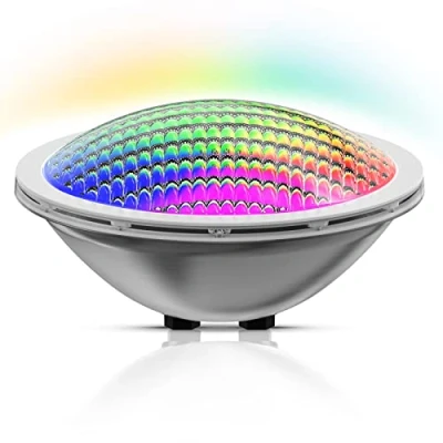 Image de LyLmLe Lampe Piscine LED PAR56, 30W Projecteur Spot RGB Multicolore Changement, Lumière Submersible IP68 Etanche, Acier inoxydable 316L, Interrupteur On/Off, 12V AC