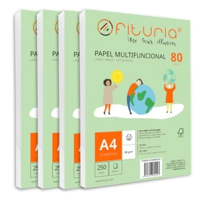 Image de Ramette de papier A4 80g avec 1000 feuilles blanches, multifonctionnel pour un usage scolaire et professionnel. Idéal imprimantes laser, à jet d’encre ou photocopieuses Ofituria