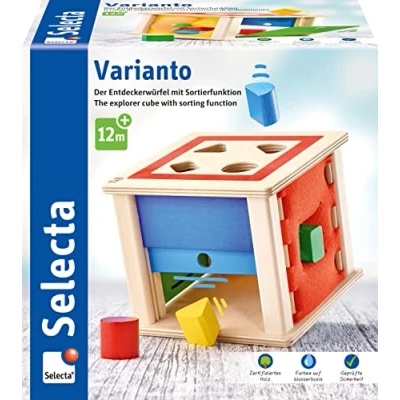 Image de Selecta 62019 Varianto, cube de découverte avec formes géométriques à trier et insérer, en bois, 15 cm