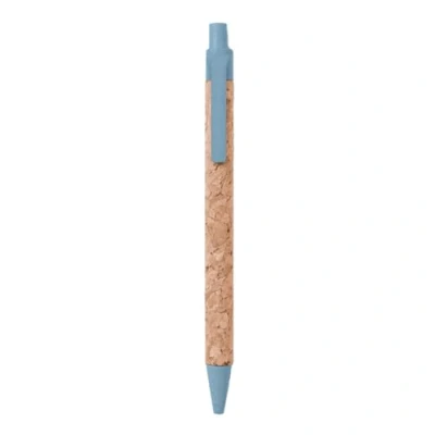 Image de N.10 stylos à bille en vrai liège et composants fibre de paille, recharge bleue, complètement écologique vert eco durable (Bleu)