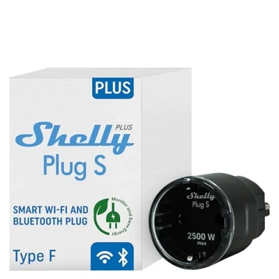 Image de Shelly Plus Plug S Noir Prise connectée Wi Fi programmable 12A 2500 W Horaires &amp; Minuteur Compteur de consommation Télécomande Alexa Google Home App iOS, Android