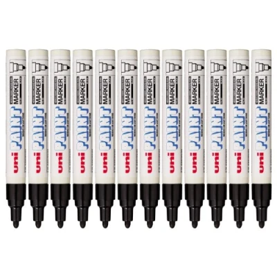 Image de Uniball PX20 N Paint Marker Marqueur peinture à huile Pointe moyenne ogive Encre pigmentation Noir Lot de 12