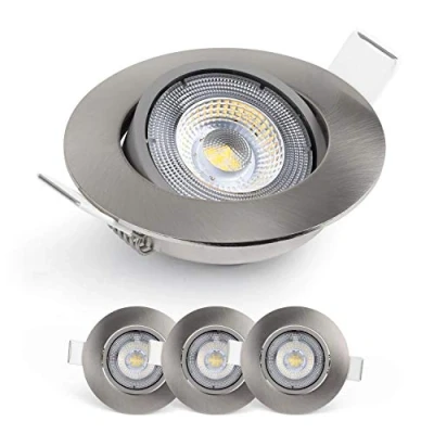 Image de EMOS Spot LED encastrable 230V, 5W / 450lm Extra Plat 50 orientable, blanc chaud 3000K Lot de 3 Spots plafond pour l&#039;intérieur, Plafonnier encastré, couleur argenté