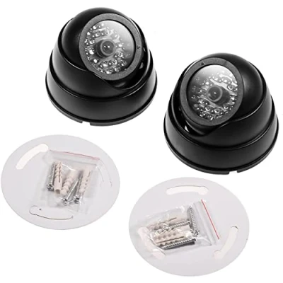 Image de JZK 2X Fausse caméra de sécurité factice CCTV Surveillance dôme avec lumière Clignotante LED Infrarouge réplique réelle Noir