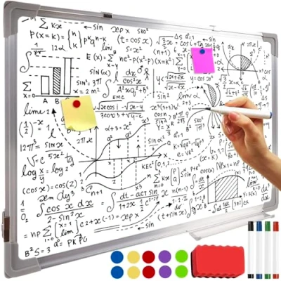 Image de Tableau blanc magnétique 90 x 60 cm 4 marqueurs 10 aimants en éponge verticale horizontale pour présentation, bureau, maison, école 24326