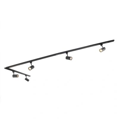 Image de QAZQA jeana Système de rail spot luminaire plafond, plafonnier compatible pour led 5 lumière L 2860 mm Noir Moderne éclairage intérieur Salon I Chambre Cuisine Salle à manger