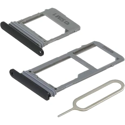 Image de MMOBIEL Tiroir Carte SIM de Rechange Compatible avec Samsung Galaxy A8 / Plus 2018 INCL. Joint en Caoutchouc et l&#039;épingle Support Noir