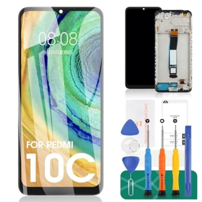 Image de SRJTEK pour Xiaomi Redmi 10C Écran LCD de rechange tactile Digitizer Assemblée 220333QAG (avec cadre, noir)