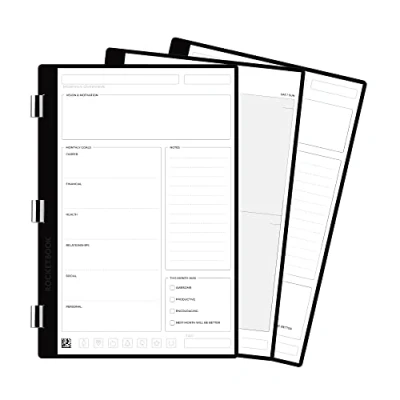 Image de Rocketbook Lot de 20 pages Pro pour listes choses à faire et agendas Écrire, numériser, effacer, réutiliser feuilles Taille exécutive : 15,2 x 22,4 cm, blanc