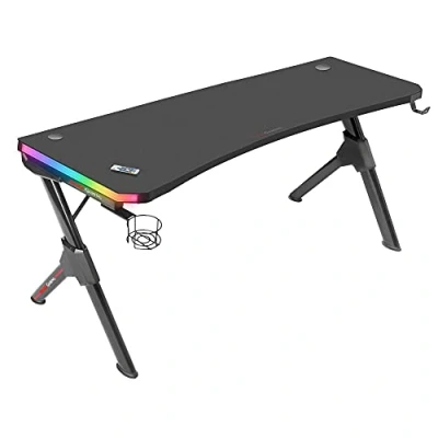Image de Mars Gaming MGD140RGB Noir, Table de Jeu RGB 140cm, Support Casque+Boissons, Tapis Souris Total
