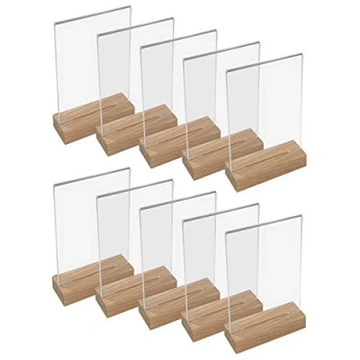 Image de HMF 46942 Présentoir de Table Acrylique avec Base en Bois 10 Pièces DIN A5 Format Portrait Transparent