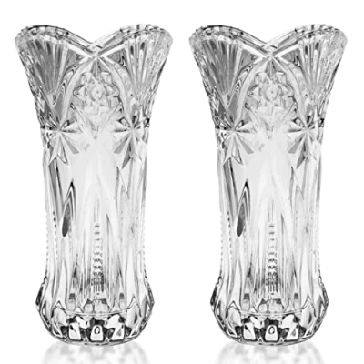 Image de Kurtzy Vase Transparent en Cristal Clair (Lot de 2) 24,5 cm Verre Melodia Cylindrique Décoratif et Moderne pour Fleurs Centre Table Décoration Bureau