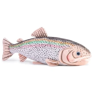 Image de lilizzhoumax Jouets en Peluche Poisson Truite Arc Ciel 42cm/16, Simulation Jouet Poupée Réaliste Animaux Sauvages Poisson, Cadeaux pour Les Enfants