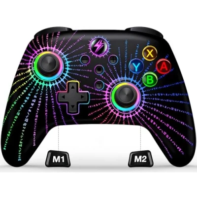 Image de ALEEMTRY Manette sans Fil pour Switch avec Joystick RVB, Boutons programmables et synchronisés, 1000 mAh, Switch/Lite/OLED