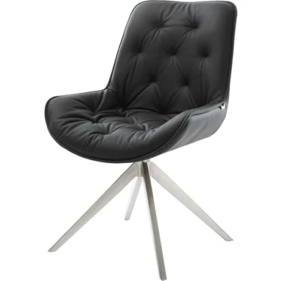 Image de Chaise pivotante Taimi Flex cuir de vache noir pied croisé large acier inoxydable brossé pivotement sur 360 fonction bascule