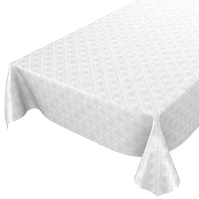 Image de ANRO Nappe en toile cirée lavable, motif à carreaux, uni, blanc, impression relief damassé, 240 x 140 cm