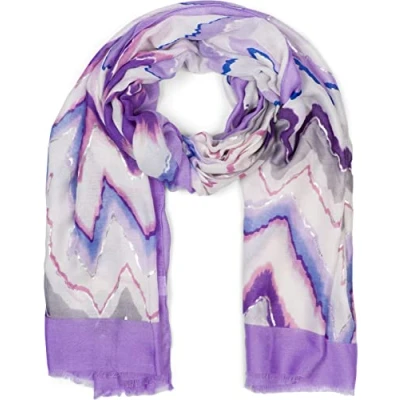 Image de styleBREAKER Écharpe femme avec motif zigzag coloré et accents métalliques, écharpe multicolore en 01016221, couleur:Lilas