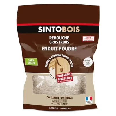 Image de SINTO Enduit poudre rebouche gros trous Format 1kg Idéal pour reboucher les sur du bois excellente adhérence, solidité extrême peut se lasurer et peindre