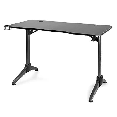 Image de Vonyx DB20 Bureau Studio LED 120cm Noir, Surface Antidérapante et Anti Rayures, Crochet pour le Casque Audio, Porte gobelet, Robuste avec Pieds en T Réglables, Télécommande Éclairage