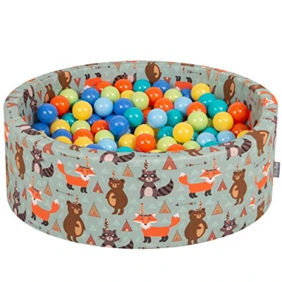 Image de KiddyMoon Piscine À Balles pour Bébé Rond 90X30cm/300 7Cm Fosses Boules Jouet Enfant, Renard Vert: Vert Cl/Orange/Turq/Bleu/Babybl/Jaune