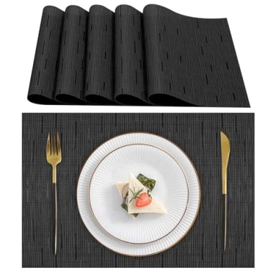 Image de Lumaca Lot de 6 Sets Table Lavables,Set Table(70% PVC, 30% Polyester), Résistants à la Chaleur, Antidérapants, pour Cuisine et Restaurants,Noir
