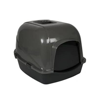 Image de Ebi, Maison de Toilette pour Chat, Eclipse Zen Gris foncé 56x70x46 cm, avec Pieds antidérapants, Porte Noire Semi Transparente et poignée, Filtre à Charbon Qui absorbe Les odeurs, en Plastique