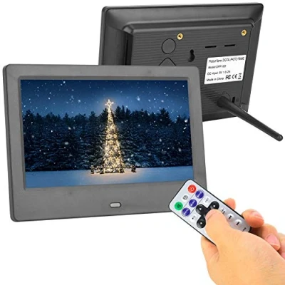 Image de Diyeeni Cadre Photo numérique de 7 Pouces avec télécommande, écran TFT Lecteur Photos/vidéo/Musique/Musique 16: 9, réveil du Calendrier, supporte USB, SD/MS/MMC jusqu&#039;à 32 Go(Noir)