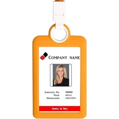 Image de Porte badge vertical avec cordon tour de cou en silicone robuste pour carte d&#039;identité, cartes visite, fournitures bureau, jaune