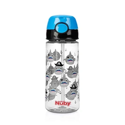 Image de Nûby Gobelet Paille/Bouton Push 3 Ans Bleu 530 ml