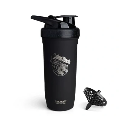 Image de Smartshake Rockband Reforce Bouteille shaker protéinée en acier inoxydable 900 ml 38 oz Bouchon étanche à visser Sans BPA Unisexe Judas Priest