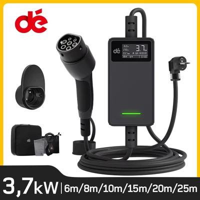 Image de dé Chargeur Voiture Electrique 3,7kW [6m, 6 16A] Cable Recharge Type 2 avec Support Mural Compatible E 208, Model Y, Mégane Tech, 500e et Autres EV/PHEV