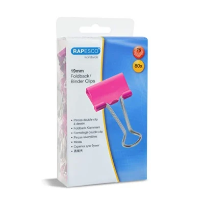 Image de Rapesco 1491 Pinces à Double Clip 19 mm, Fuchsia, Lot de 80