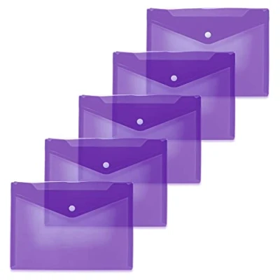 Image de HERMA 20061 Lot de 5 porte documents A5 transparents violets avec bouton pression Enveloppes en plastique pour l&#039;école, l&#039;université, le bureau, les voyages