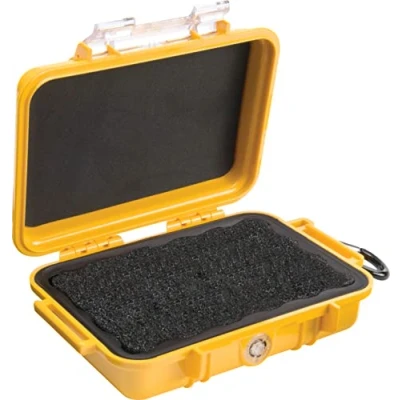 Image de PELI 1020 petit boîtier de protection étanche, IP67, étanche à l&#039;eau et la poussière, capacité 0,5L, fabriqué aux États Unis, doublure jaune/noir