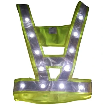 Image de LEDWARNING Gilet Baudrier Jaune PRO de Sécurité Fluo à 24 Leds blanches DELUXE Vendeur et stock en FRANCE