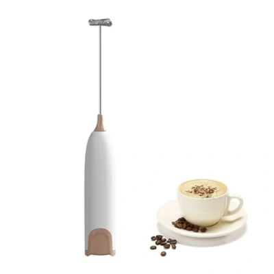 Image de Neoreser Mousseur à Lait Electrique, en Acier Inoxydable, Fonctionne Piles, Fouet Mini Mixeur pour Café, Latte, Cappuccino, Matcha(Blanc)