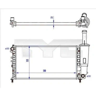 Image de TYC 709 0027 R Radiateur du moteur 580 322 23 ailettes jointes mécaniquement FIAT: Punto II 3/5 portes