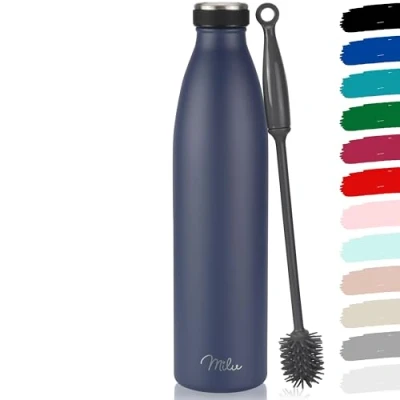 Image de Milu Gourde en acier inoxydable 350 ml 500 ml, 750 1000 1,5 l bouteille isotherme, d&#039;eau isolée, double paroi anti fuite, convient aux acides carboniques (Bleu marine, 1500ml)