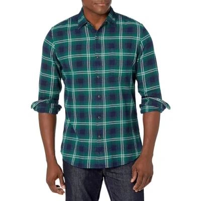 Image de Amazon Essentials Chemise Ajustée en Flanelle à Carreaux avec Boutons et Manches Longues Homme, Vert Bleu Marine Écossais, XL