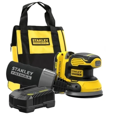 Image de STANLEY FATMAX V20 Ponceuse Excentrique Sans Fil 18 V 12 000 trs/min avec 1 Batterie 2 Ah, Chargeur Ah Sac SFMCW220D1S QW