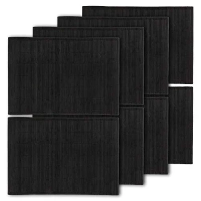 Image de BambooMN Lot de 8 sets table en bambou avec bordure tissu Impression couleur unie 45,7 x 33 cm Noir