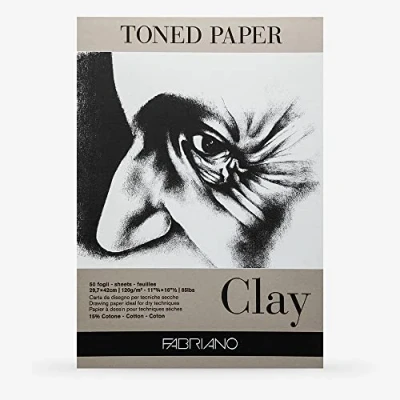 Image de Fabriano Honsell 19100499 Bloc de dessin à l&#039;argile tonique, format A3, 50 feuilles, 120 g/m², papier cartouche gris avec 15% coton, surface naturelle, pour toutes les techniques séchage