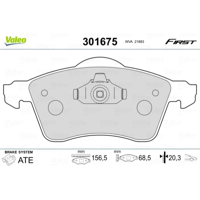 Image de VALEO 301675 Jeu de plaquettes frein FIRST Essieu avant contact signal d&#039;usure exclu sans tôle anti bruit VOLKSWAGEN: TRANSPORTER 4 Bus