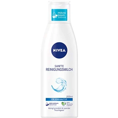 Image de Nivea Lait nettoyant doux pour tous les types de peaux (200 ml), démaquillant nettoie en profondeur, le visage, élimine maquillage et mascara waterproof