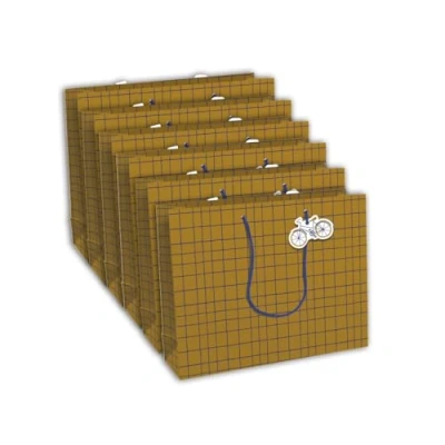 Image de Eurowrap 32433 6Cpack Un lot de 6 sacs cadeaux kraft blanc Format Shopping 37,3x11,8x27,5 cm 210g Motif : Lignes bleues fond Emballage Cadeaux, idéal pour Jeux Société, Puzzles
